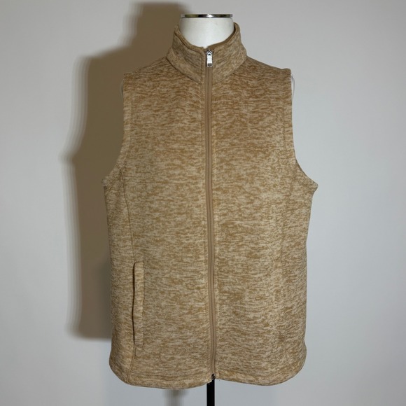 Lands' End Jackets & Blazers - Lands End Oeko-Tex Fleece Vest Full Zip Tan Marled Pockets Womens Large 14-16